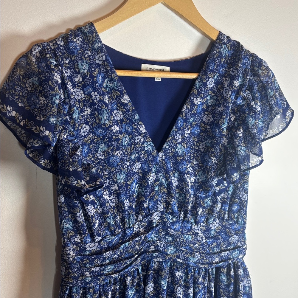 Max Studio Blue Floral Ruffled Mini Dress - Picture 6 of 14